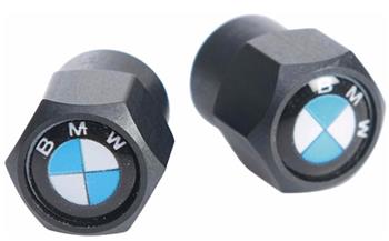VALVE CAPS W. BMW-EMBLEMBLACK-ANODISED, PAIR