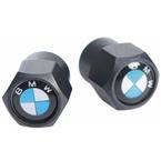 VALVE CAPS W. BMW-EMBLEMBLACK-ANODISED, PAIR